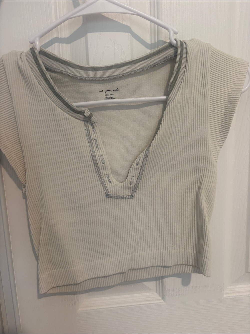 Urban Outfitters Sage Green Ribbed Crop Top with Contrast Trim